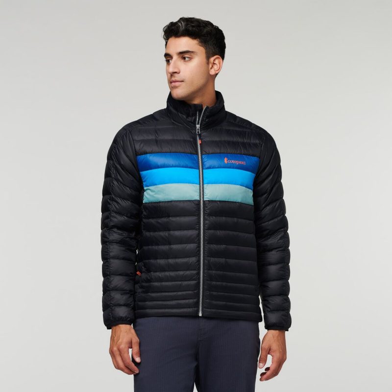 Fuego Down Jacket - Men's, Black/Pacific Stripes, Model Munther