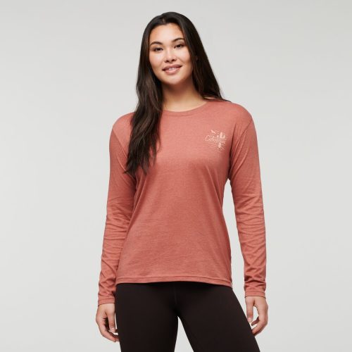 Hello Llama Long-Sleeve Organic T-Shirt - Women's, Earthen, Model Maile