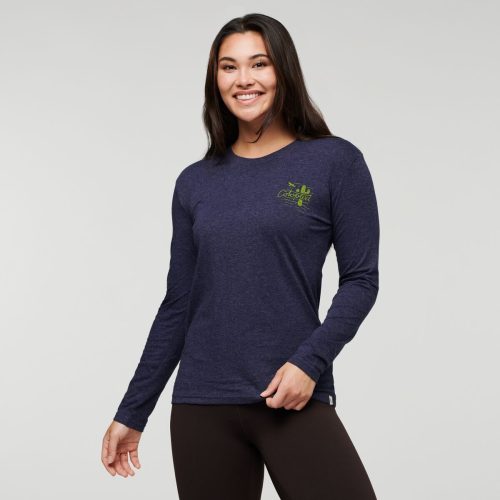 Hello Llama Long-Sleeve Organic T-Shirt - Women's, Maritime, Model Maile