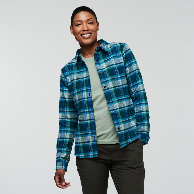 Mero Flannel Shirt - Women's, Deep Ocean Plaid, Model Callie