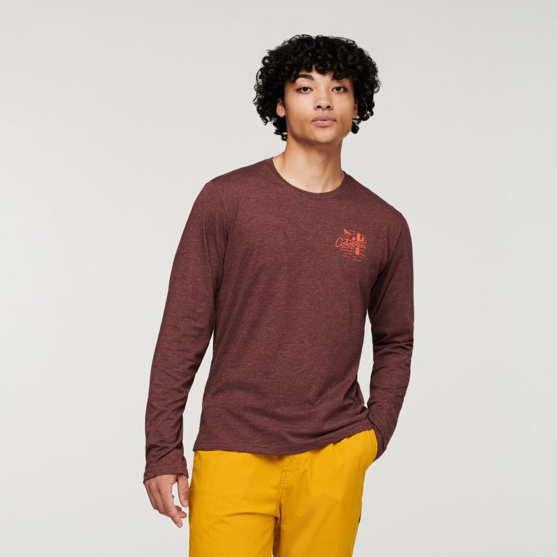 Hello Llama Long-Sleeve Organic T-Shirt - Men's, Chestnut, Model Xavier