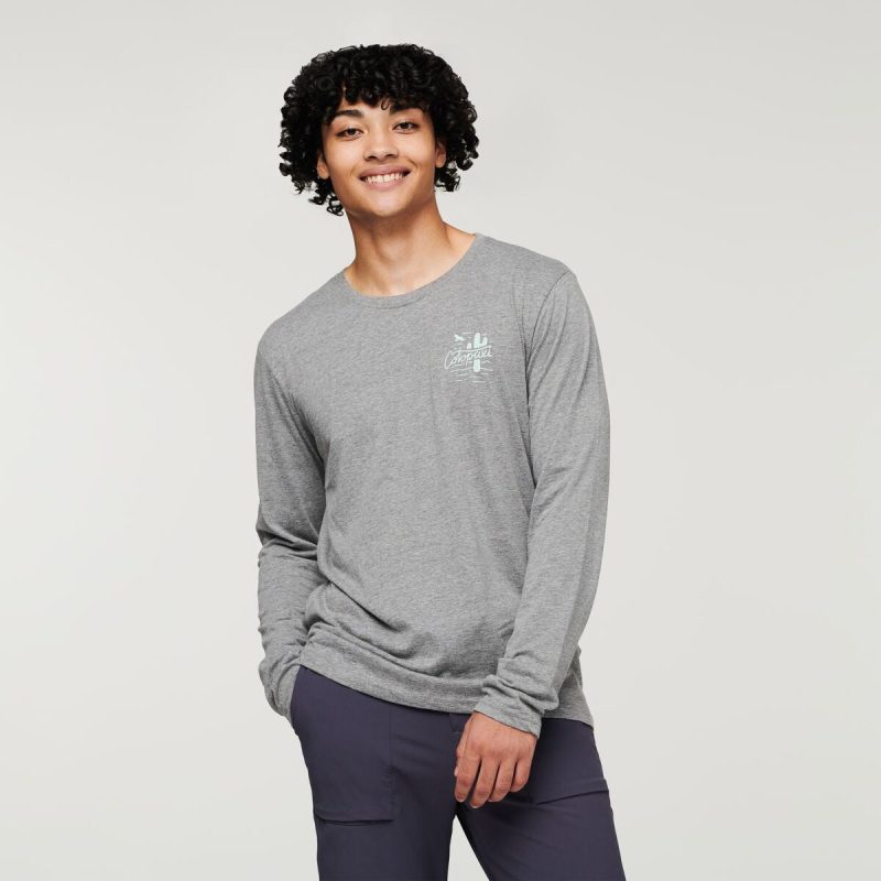 Hello Llama Long-Sleeve Organic T-Shirt - Men's, Heather Grey, Model Xavier