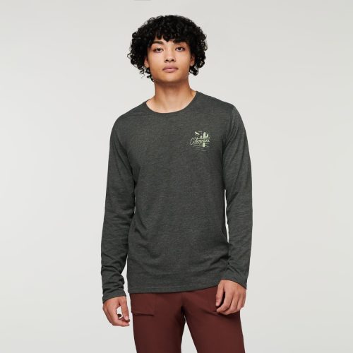 Hello Llama Long-Sleeve Organic T-Shirt - Men's, Iron, Model Xavier