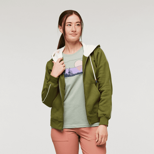 Do Good Organic Full-Zip Hoodie - Women's, Pine, Model Aya