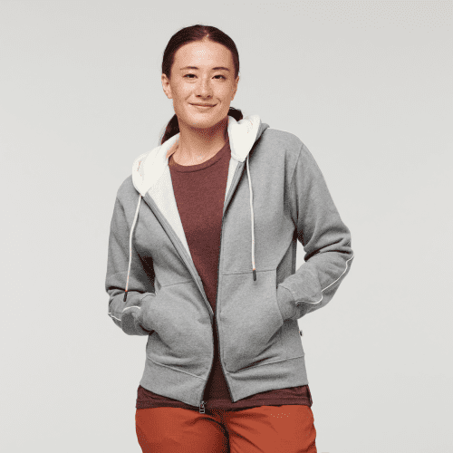 Do Good Organic Full-Zip Hoodie - Women's, Heather Grey, Model Aya