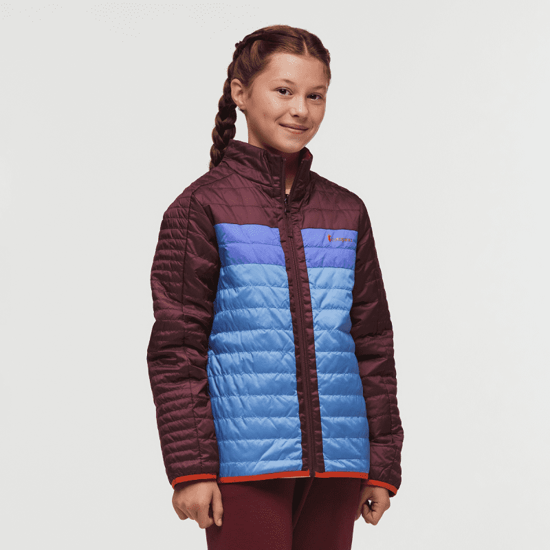 Capa Insulated Jacket- Kids', Wine/Lupine, Model Gemma Nye