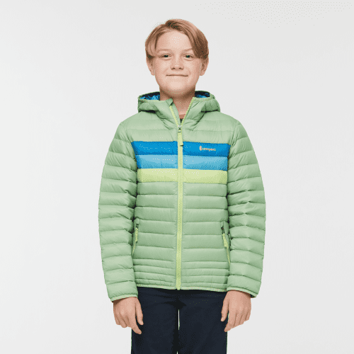 Fuego Hooded Down Jacket - Kids', Aspen Stripes, Model Dax