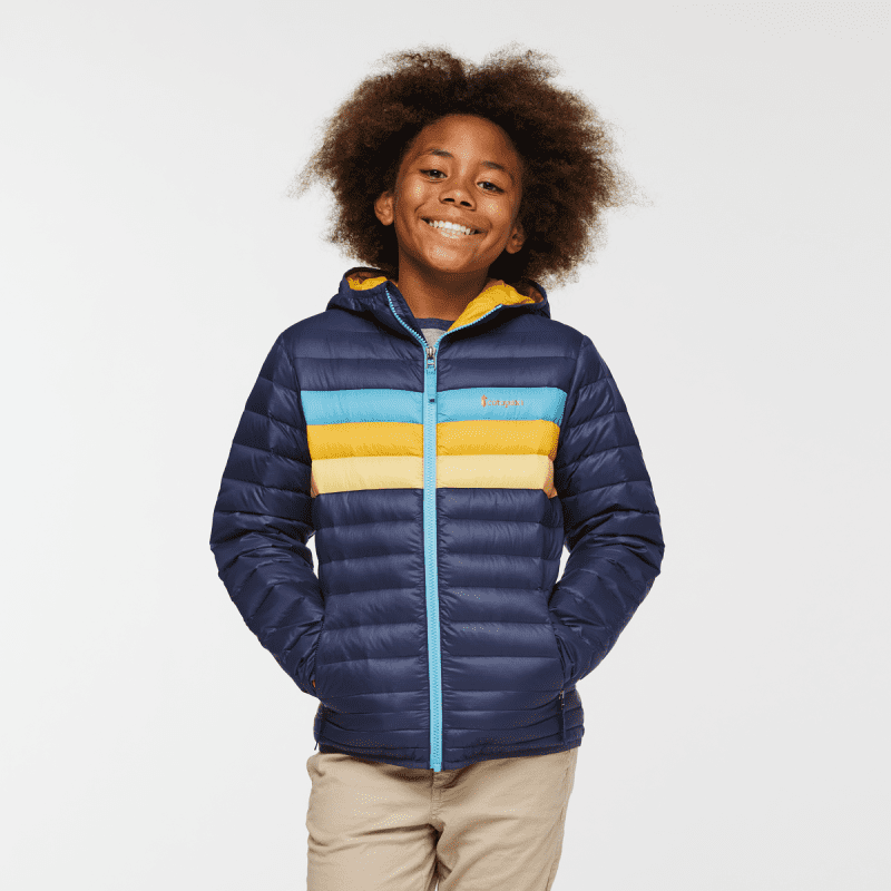 Fuego Hooded Down Jacket - Kids', Maritime Stripes, Model Isaiah