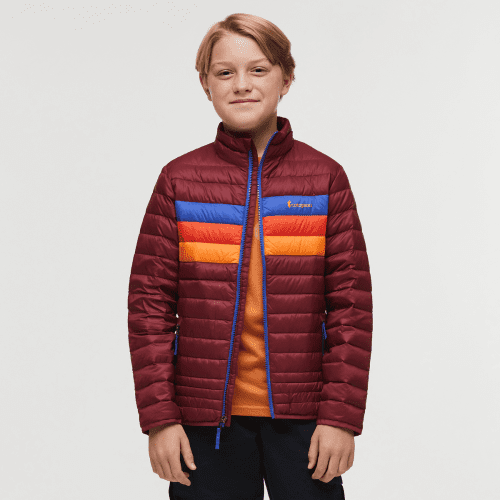 Fuego Down Jacket - Kids', Burgundy Stripes, Model Dax