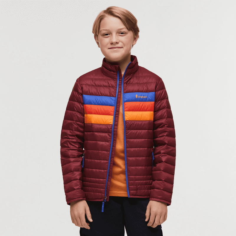 Fuego Down Jacket - Kids', Burgundy Stripes, Model Dax