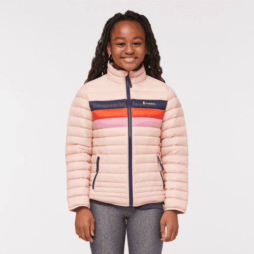 Fuego Down Jacket - Kids', Rosewood Stripes, Model Adelina