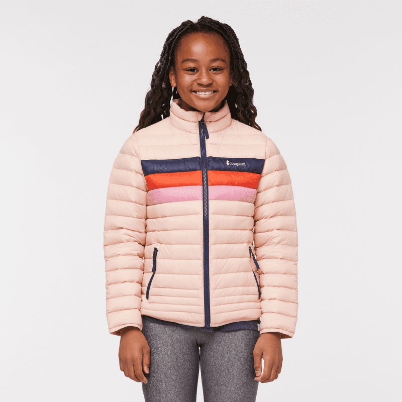 Fuego Down Jacket - Kids', Rosewood Stripes, Model Adelina