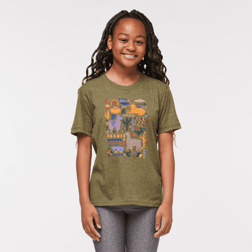 Llama Party T-Shirt - Kids', Pine, Model Adelina