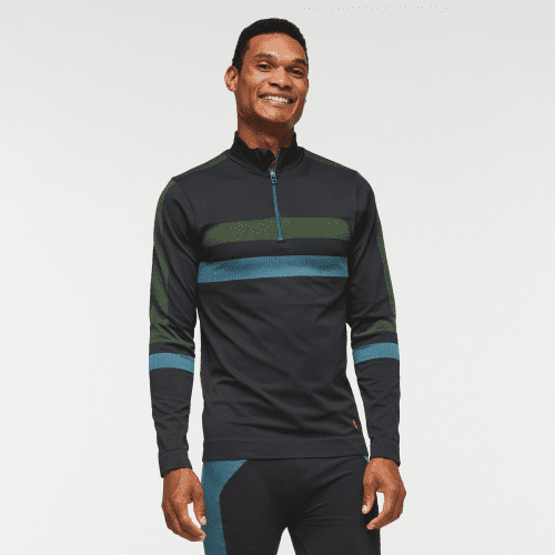 Debajo Seamless Baselayer Quarter-Zip - Men's, Black Stripes, Model Jason