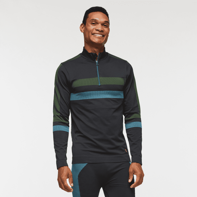 Debajo Seamless Baselayer Quarter-Zip - Men's, Black Stripes, Model Jason