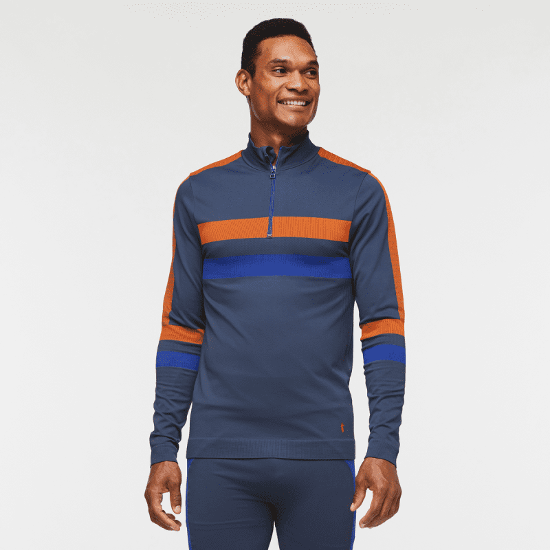 Debajo Seamless Baselayer Quarter-Zip - Men's, Ink Stripes, Model Jason