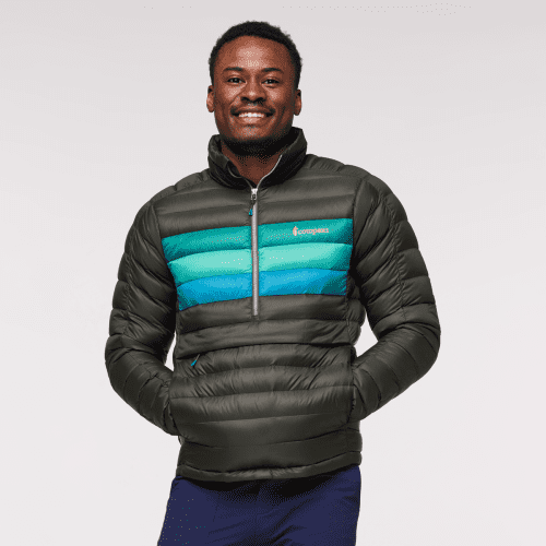 Fuego Down Pullover - Men's, Woods Stripes, Model Jeremy