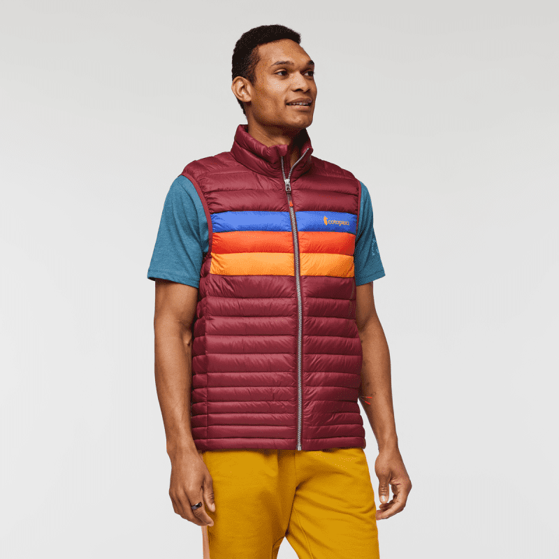 Fuego Down Vest - Men's, Burgundy Stripes, Model Jason