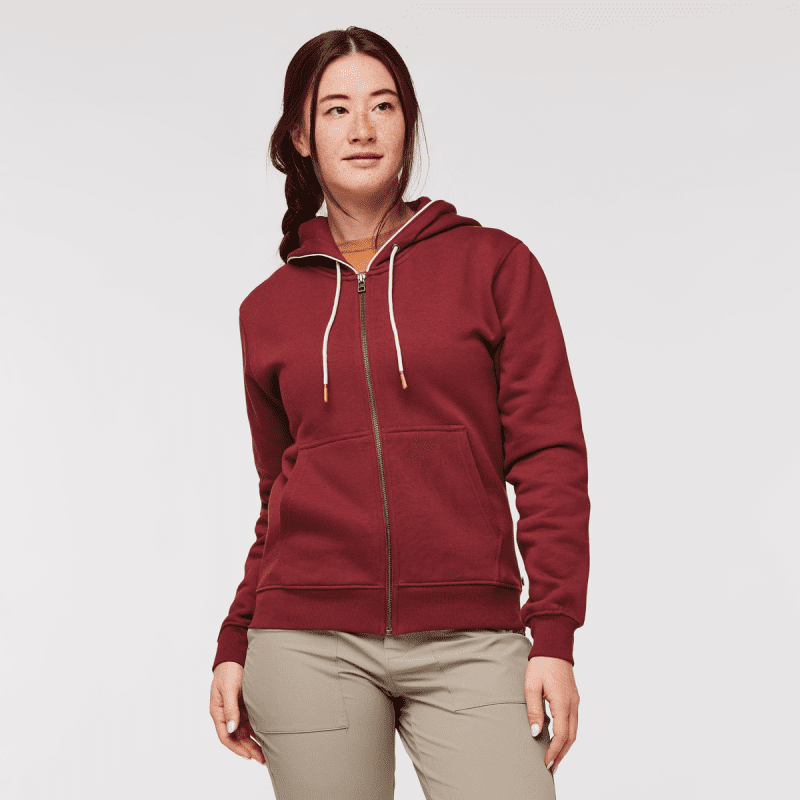 Do Good Organic Full-Zip Hoodie - Women's, Burgundy, Model Aya