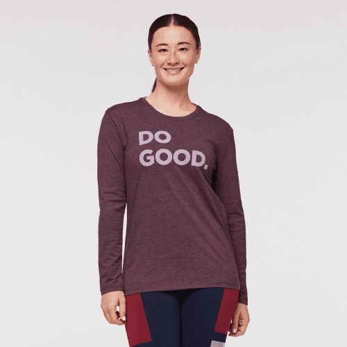 Do Good Long-Sleeve T-Shirt - Women's, Wine, Model Aya