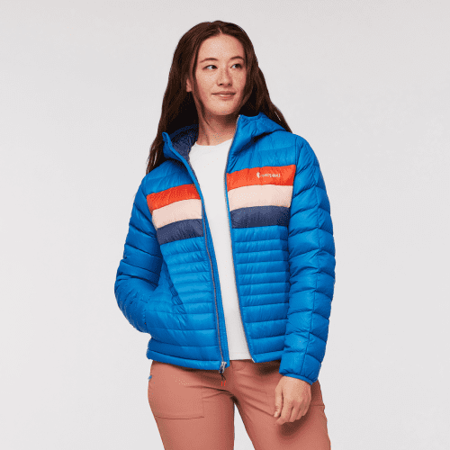 Fuego Hooded Down Jacket - Women's, Atlantic Stripes, Model Aya