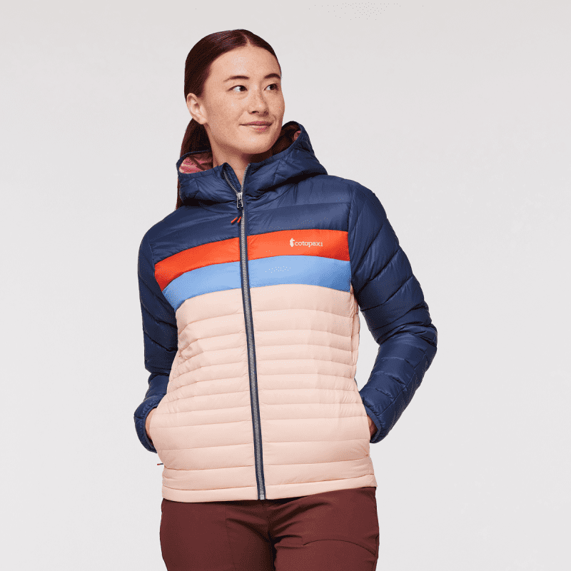 Fuego Hooded Down Jacket - Women's, Ink/Rosewood, Model Aya