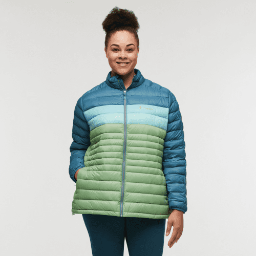 Fuego Down Jacket - Women's, Blue Spruce/Aspen, Model Brianna