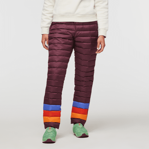 Fuego Down Pant - Women's, Wine Stripes, Model London