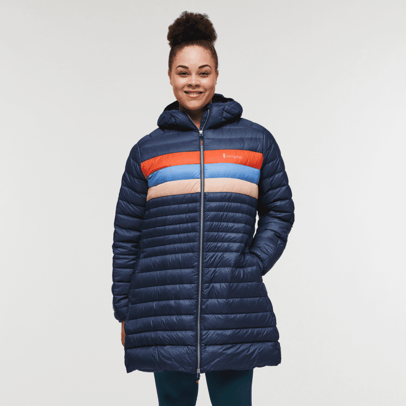 Fuego Down Parka - Women's, Ink Stripes, Model Brianna