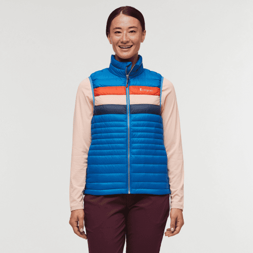 Fuego Down Vest - Women's, Atlantic Stripes, Model Aya