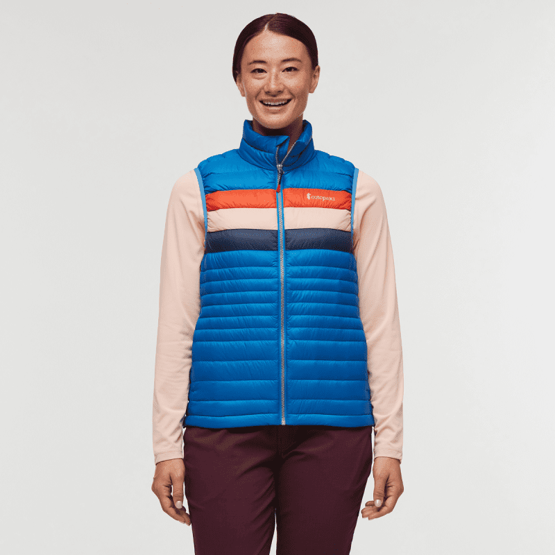 Fuego Down Vest - Women's, Atlantic Stripes, Model Aya