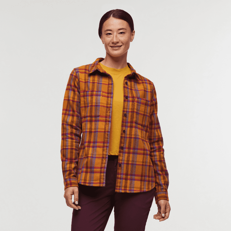 Mero Organic Flannel Shirt - Women's, Sienna Plaid, Model Aya