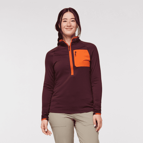 Otero Fleece Half-Zip Pullover - Women's, Wine, Model Aya