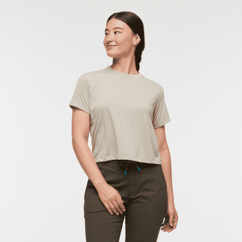 Paseo Travel Crop T-Shirt - Women's, Pebble, Model Aya