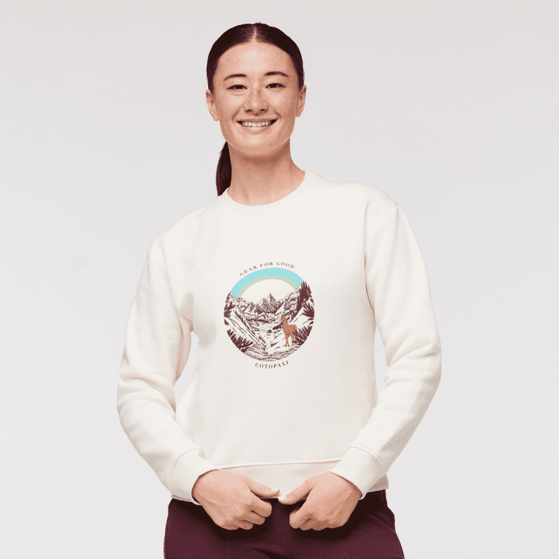 Traveling Llama Crew Sweatshirt - Women's, Bone, Model Aya