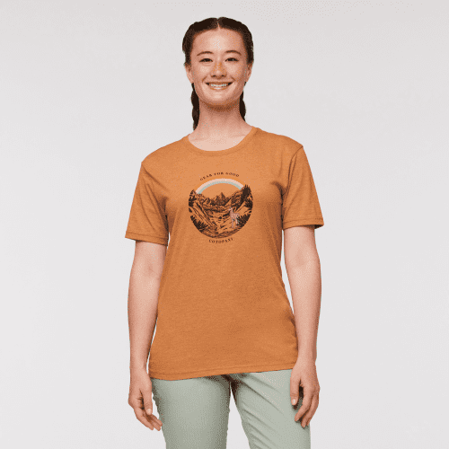 Traveling Llama T-Shirt - Women's, Saddle, Model Aya