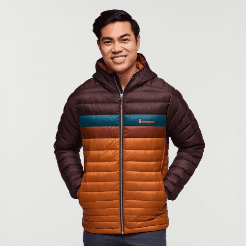 Fuego Hooded Down Jacket - Men's, Coffee/Sienna, Model Justin