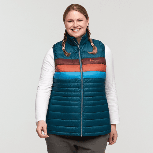 Fuego Down Vest - Women's, Abyss Stripes, Model Nicole