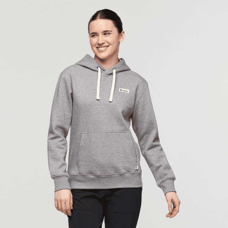 Llama Patch Pullover Hoodie - Women's, Heather Grey, Model Kathleen