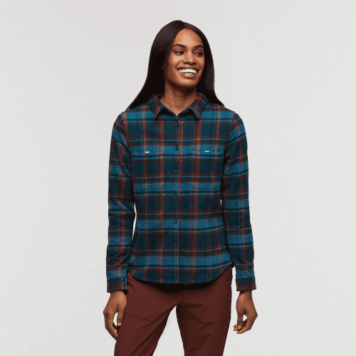 Mero Organic Flannel Shirt - Women's, Abyss Plaid, Model Sydney