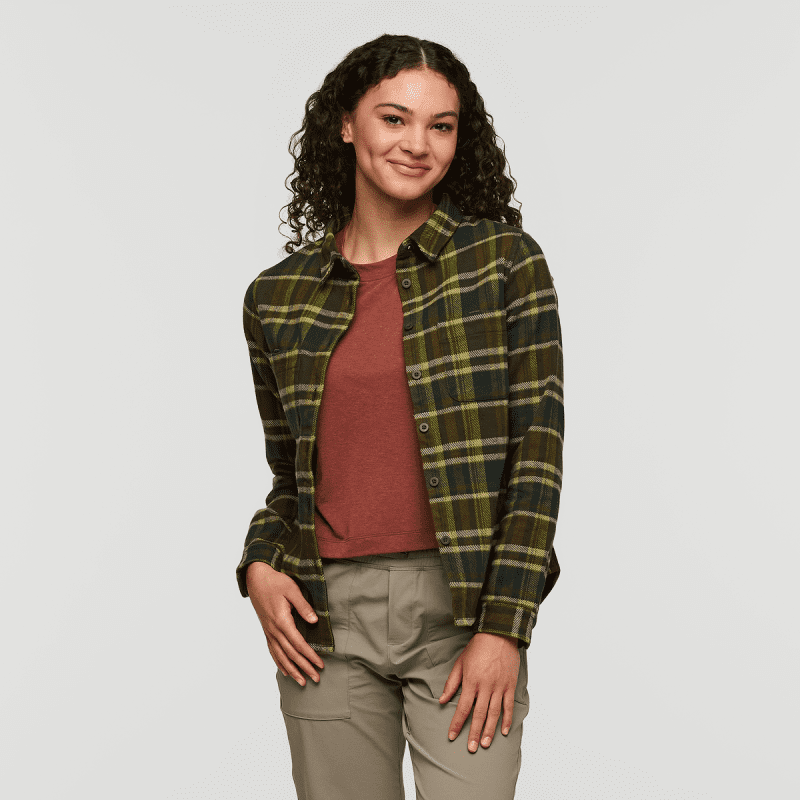 Mero Organic Flannel Shirt - Women's, Woods Plaid, Model London