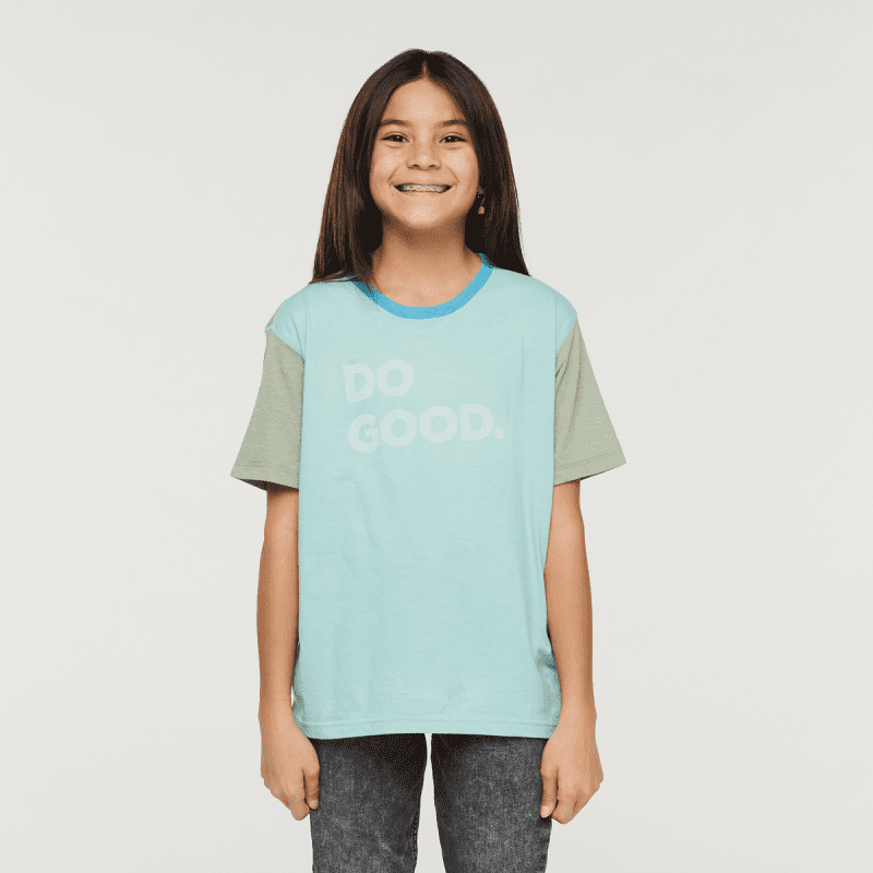 Do Good T-Shirt - Kids', Sea Glass/Silver Leaf, Model Scarlett