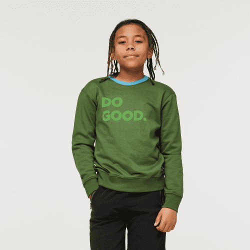 Do Good Organic Crew Sweatshirt - Kids', Forest, Model Isaiah