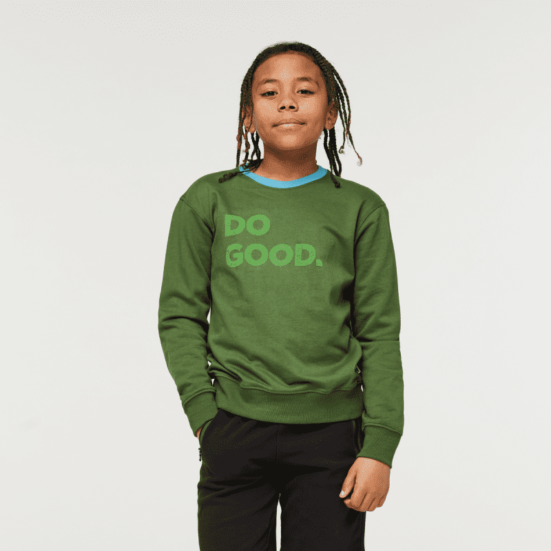 Do Good Organic Crew Sweatshirt - Kids', Forest, Model Isaiah