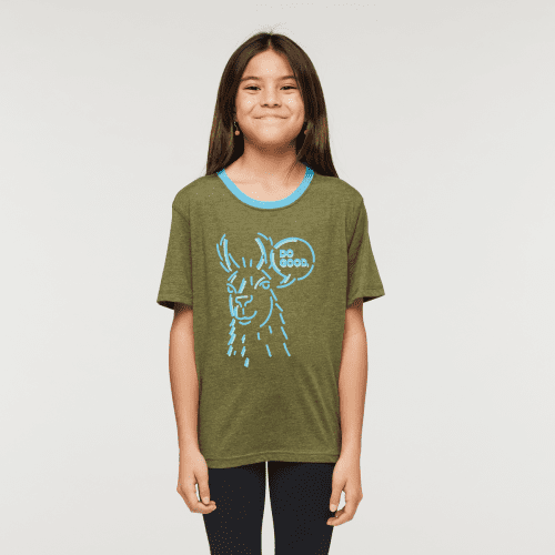 Talking Llama Organic T-Shirt - Kids', Pine, Model Scarlett