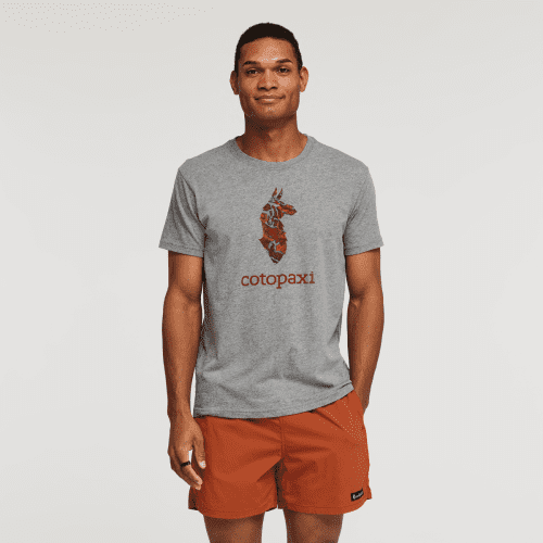 Altitude Llama Organic T-Shirt - Men's, Heather Grey, Model Jason