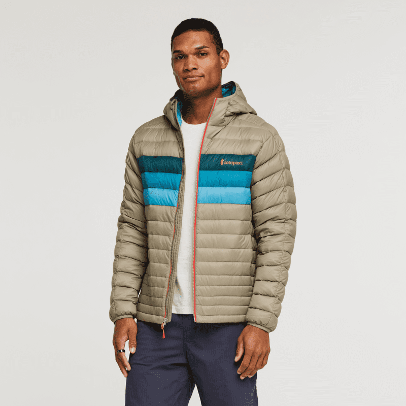 Fuego Down Hooded Jacket - Men's, Stone Stripes, Model Jason