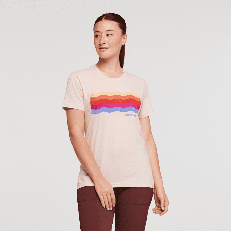 Disco Wave Organic T-Shirt - Women's, Sand, Model Aya