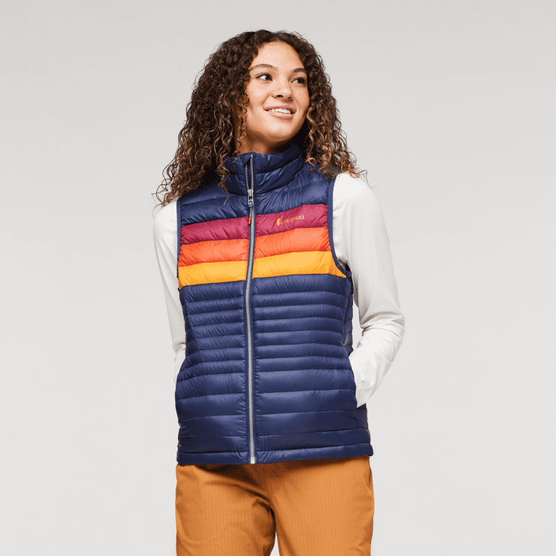 Fuego Down Vest - Women's, Maritime/Raspberry Stripes, Model London