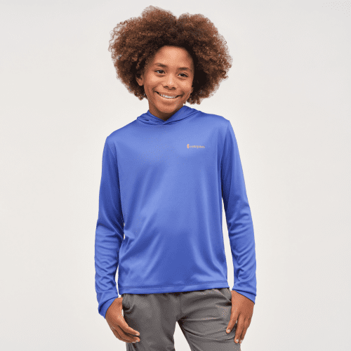 Tapir Long-Sleeve Tech Tee - Kids', Scuba Blue, Model Isaiah